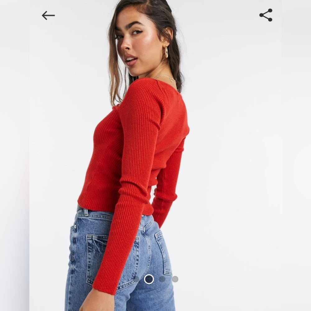 ASOS Red Ribbed Long Sleeve Blouse - Picture 3 of 3